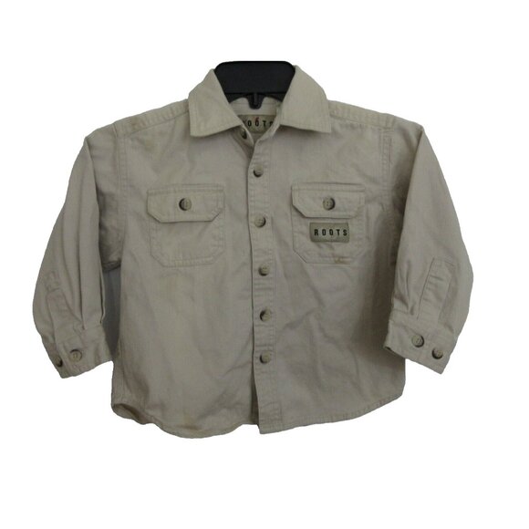 Roots Toddler Boys Camp Shirt Size 4 Long Sleeve Button Front Collar Beige - Picture 1 of 10